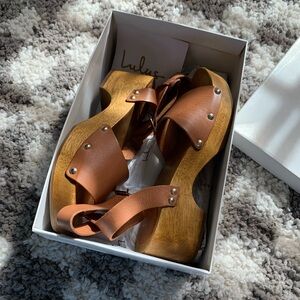 Lulus Willy Heeled Cognac Leather Sandal Clogs